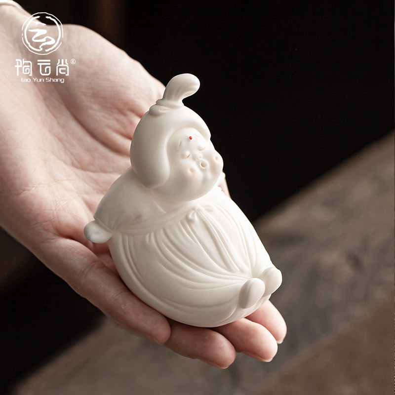 创意可爱手工陶瓷唐女笔托茶宠摆件文房用品茶搁搁笔架家居小摆件