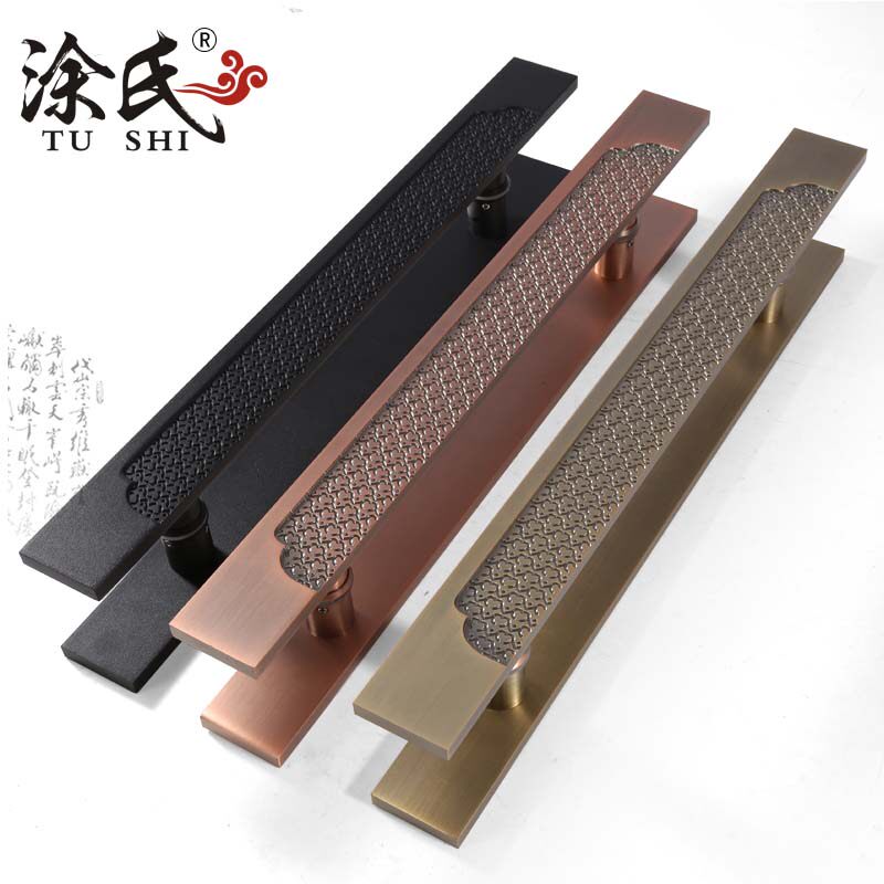 中式玻璃门拉手仿古大拉手祥云大门拉手古铜扶手黑色酒店木门把手