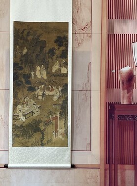明 仇英 西园雅集图 文人装饰画工笔人物国画名家仿古画微喷挂轴