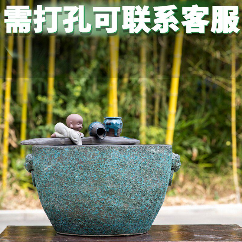 景德镇方形复古陶瓷鱼缸庭院荷花睡莲碗莲盆大乌龟金鱼缸流水摆件
