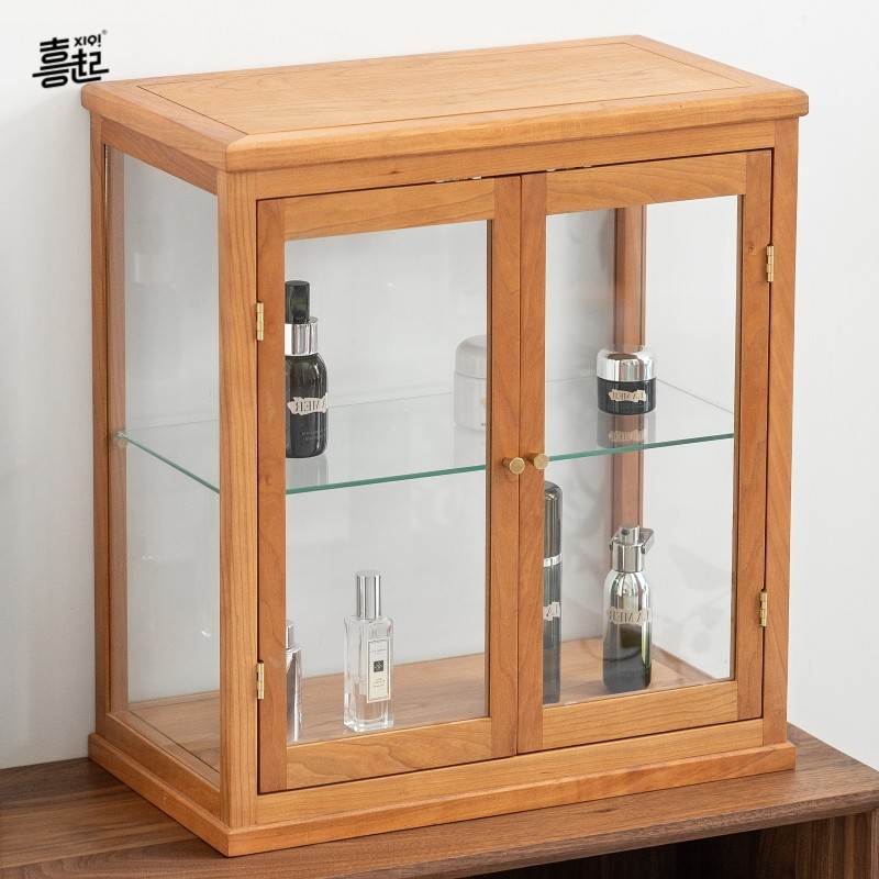 桌面实木家用陈列柜 茶水杯手办摆件藏品防尘透明玻璃收纳展示柜