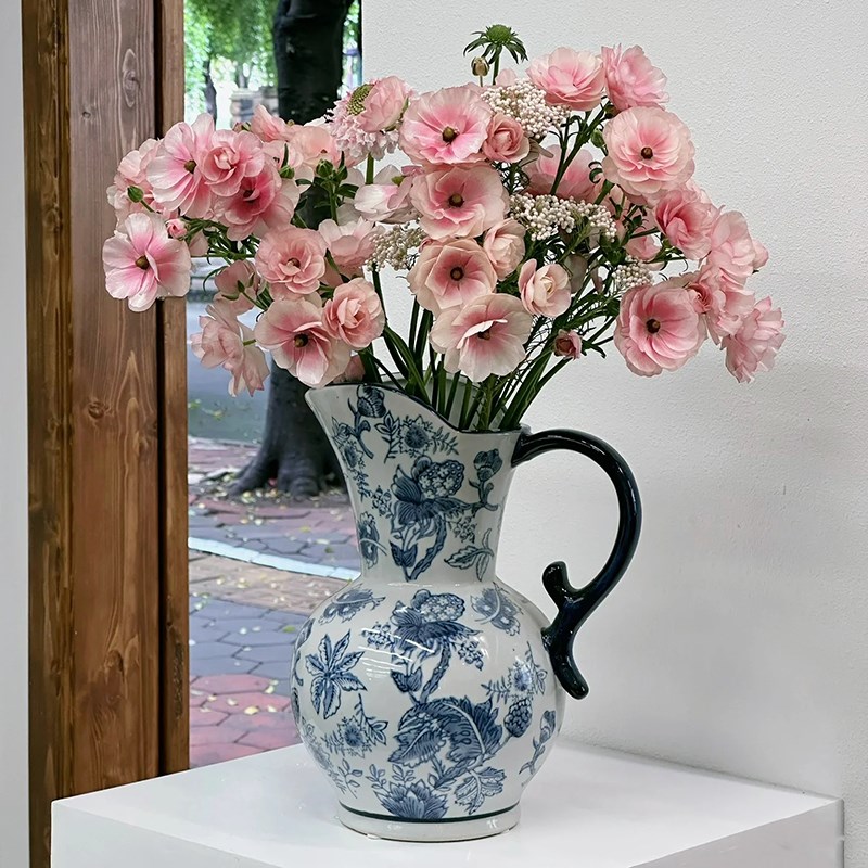 甘棠景德镇青花瓷花瓶中式奶壶陶瓷插花客厅玄关高级感插花摆件