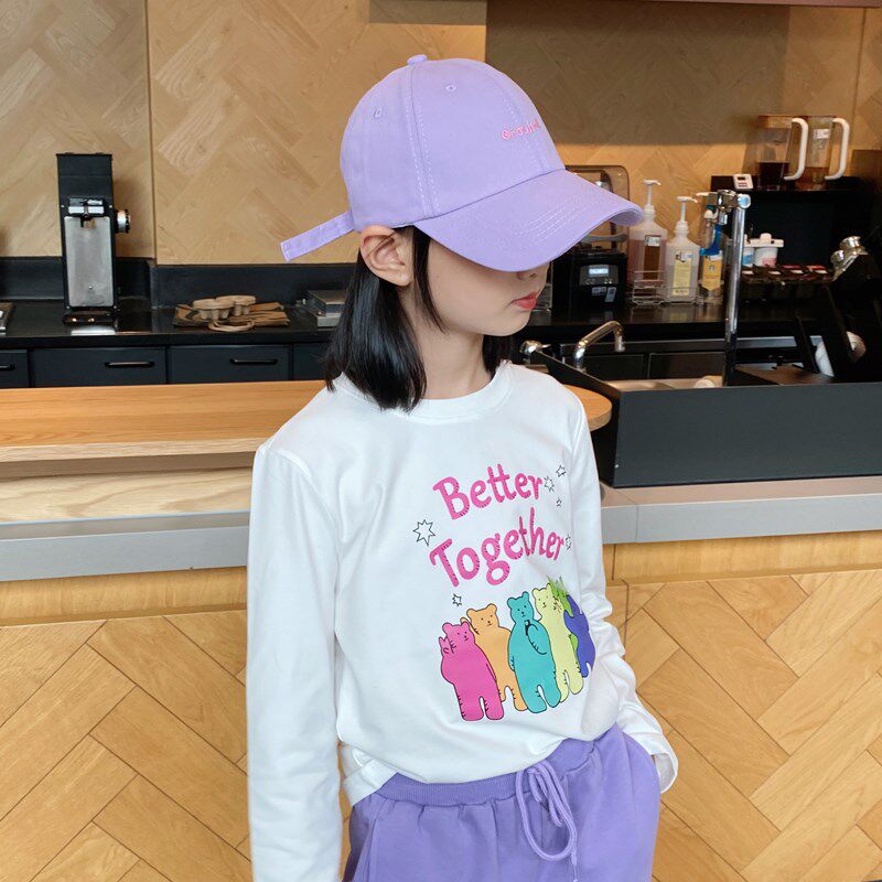 女童秋装纯棉白色长袖t恤休闲儿童打底衫中大童内搭春秋圆领卡通