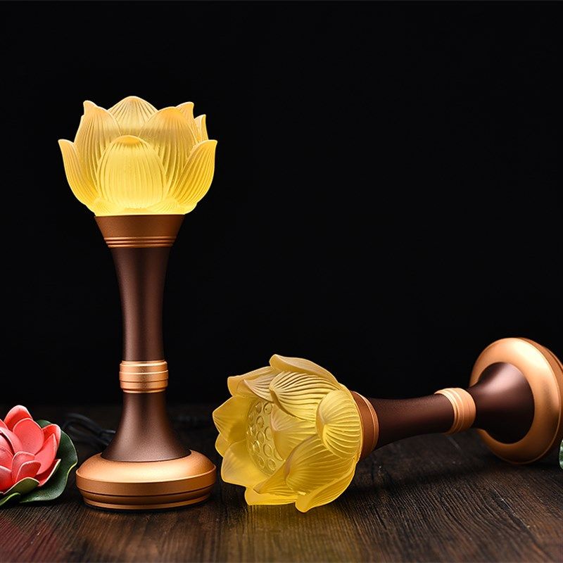 佛前LED纯铜七彩琉璃莲花灯佛供灯 供神灯长明灯财神灯贡灯