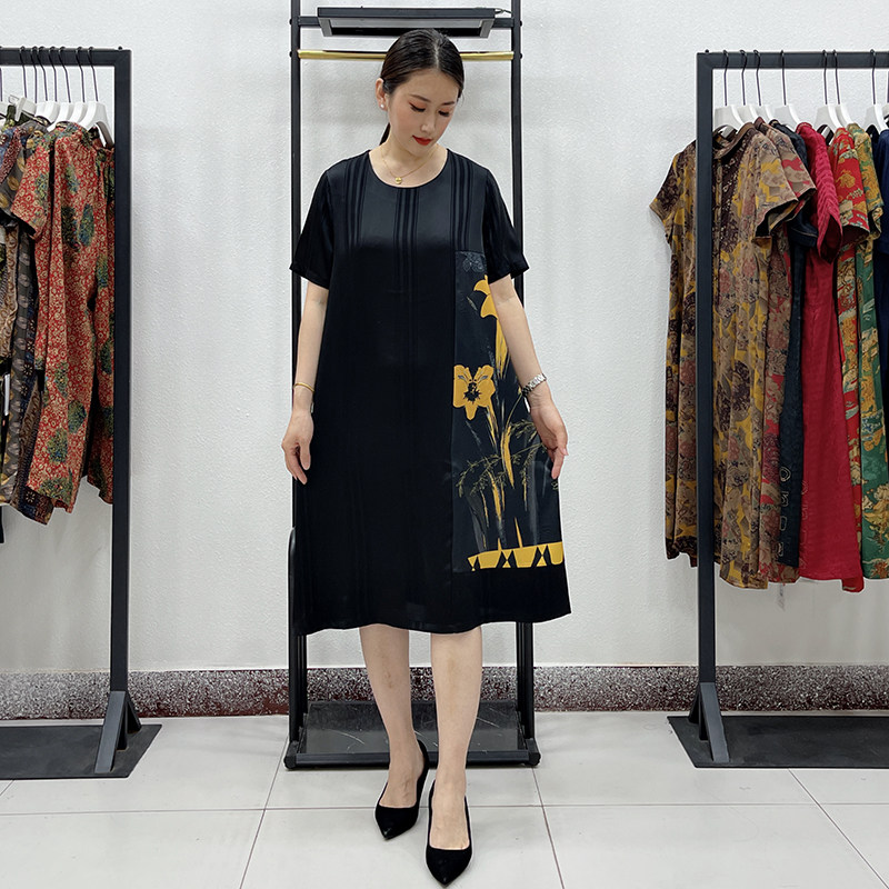 妈妈连衣裙洋气撞色中年女夏装母亲节衣服50岁中老年大码遮肚裙子