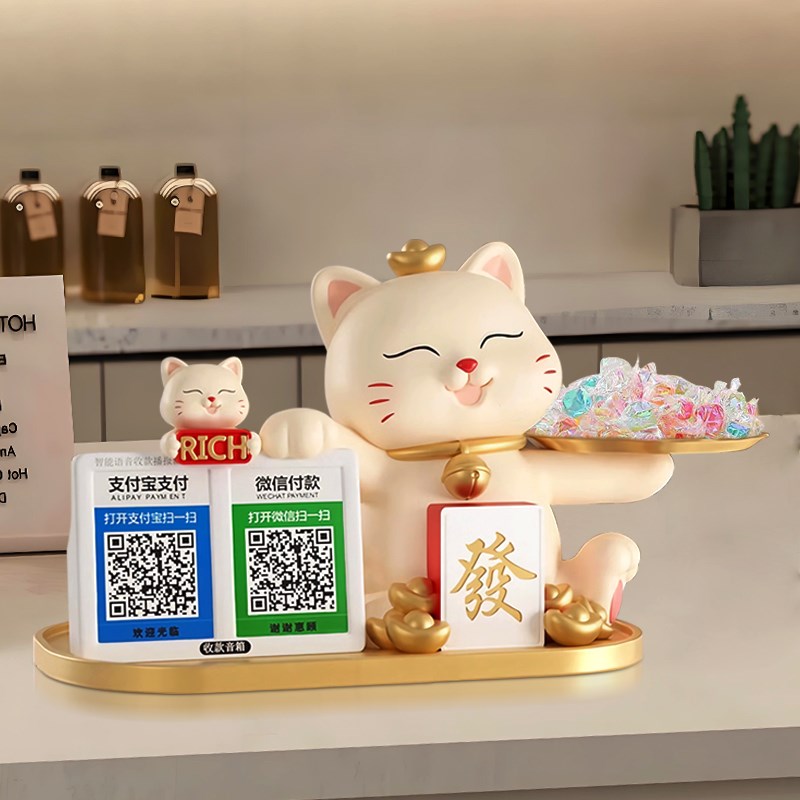 招财猫摆件二维码收钱烧烤店铺开业大吉吧台收银台发财猫装饰礼物