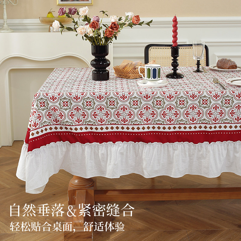 复古小花块桌布欧式古典高级感餐桌布茶几布电视柜盖巾方形台布