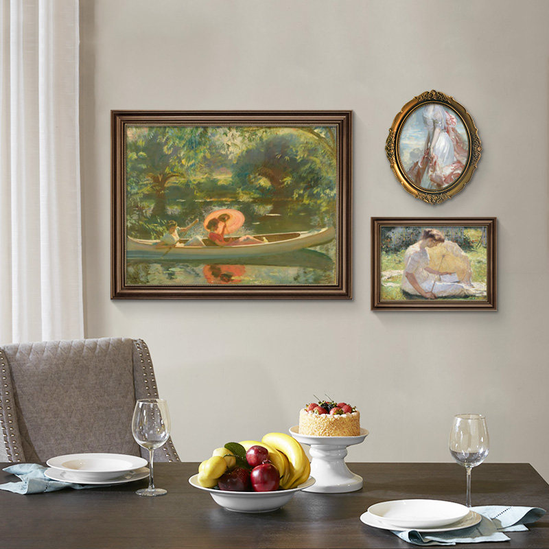 莫奈装饰画美式餐厅复古挂画餐桌油画手绘法式客厅背景墙组合壁画