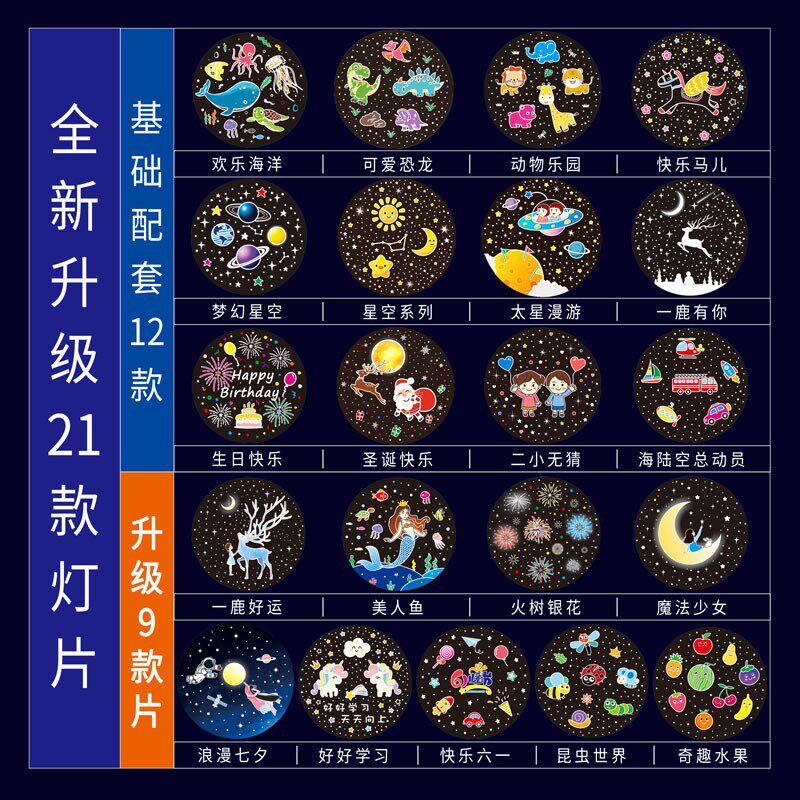 星空投影灯投影胶片小夜灯梦幻创意多场景投影灯图案替换投影卡片图片