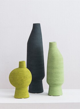 侘寂风绿色系陶瓷花瓶 客厅插花摆件电视柜设计师艺术插干花花器