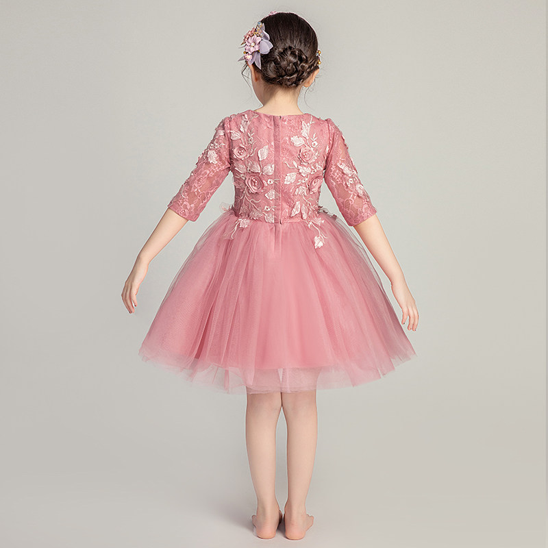 儿童晚礼服公主裙蓬蓬纱花童礼服女童婚纱主持人钢琴表演服长袖秋