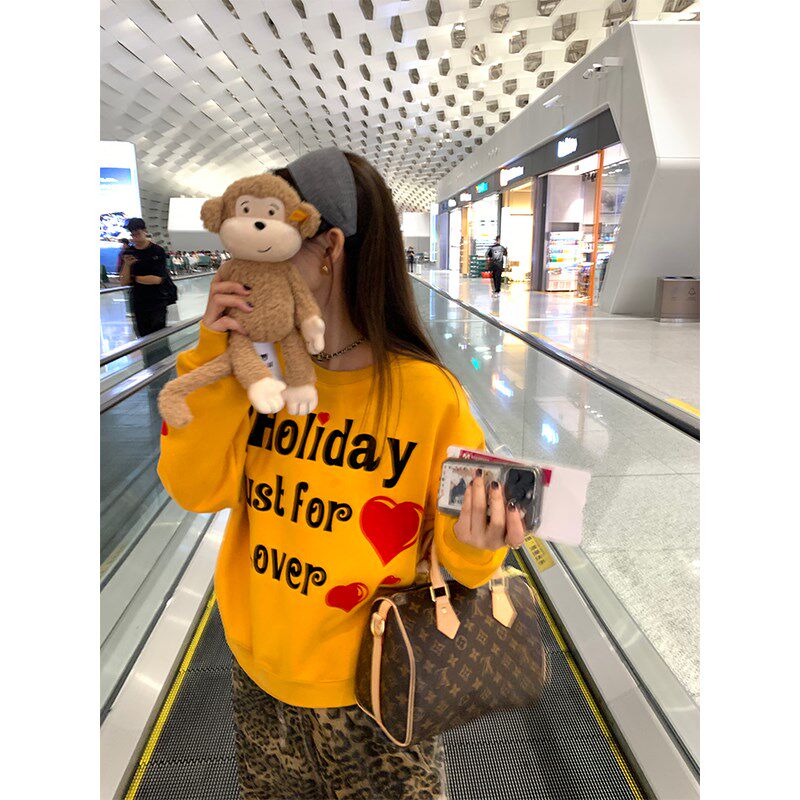 落落狷介卫衣女秋冬橙黄色加绒保暖套头外套2024年新款小个子宽松