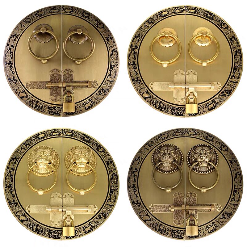 仿古中式明插销纯铜门栓双开大门锁扣户外花园复古木门门锁铜把手