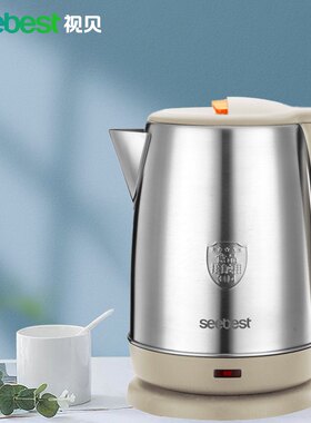 视贝热水壶304食品级不锈钢双层防烫保温烧水热水壶三重断电保护