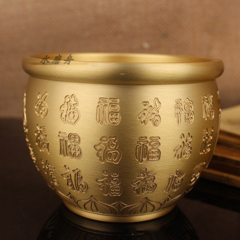 全黄铜百福貔貅米缸纯黄铜米缸招财百福缸聚财聚宝盆存钱罐烟灰缸