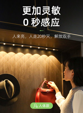 LED充电猫眼灯 无线波纹灯条人体感应适用鞋柜 电典雅白免布线