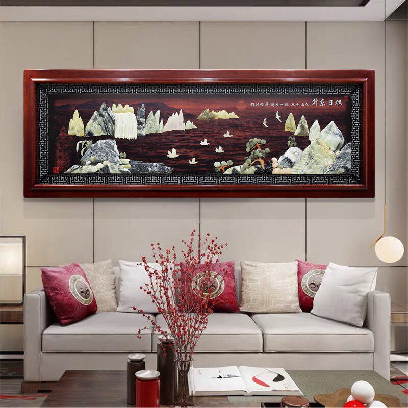 中式客厅挂画沙发背景墙装饰画高档大气玉石玉雕壁画2021新款墙画