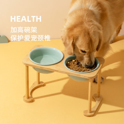 陶瓷狗碗食盆泰迪中型犬防黑下巴狗粮碗高脚饮水碗双碗护颈防打翻