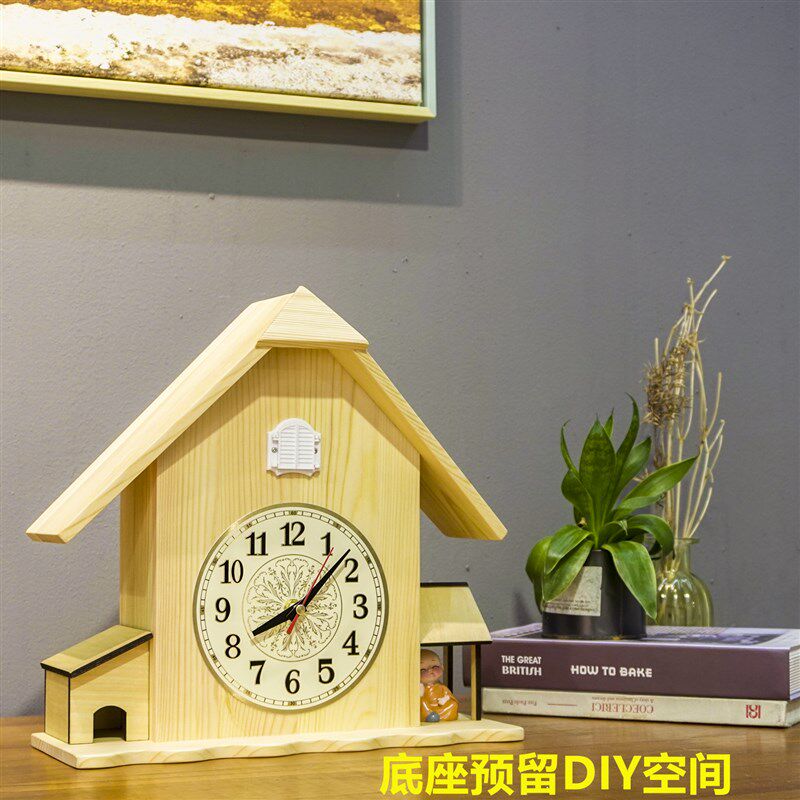 实木简约布谷鸟挂钟客厅报时小鸟座钟台钟创意静音闹钟咕咕鸟时钟