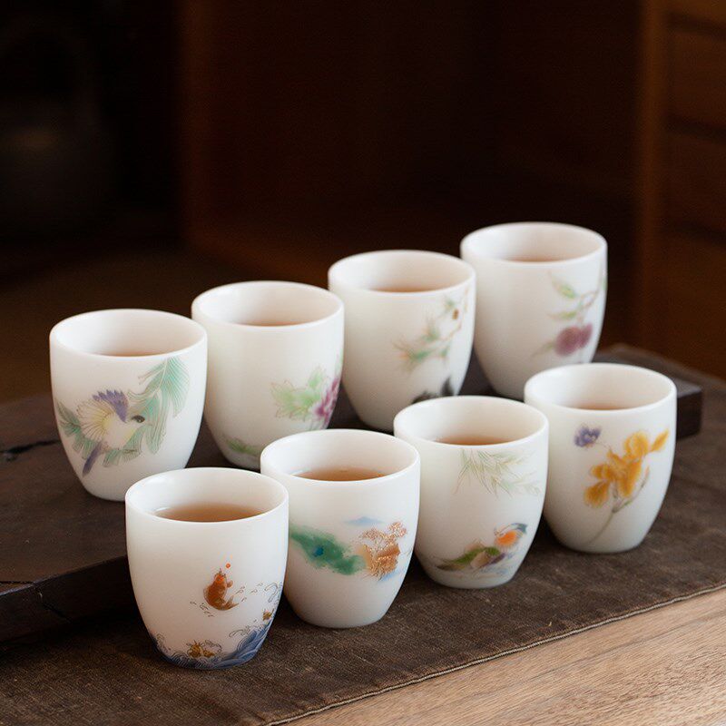 德化陶瓷 小冰种玉瓷茶杯 功夫茶具单杯 主人杯品茗杯白瓷 田园风