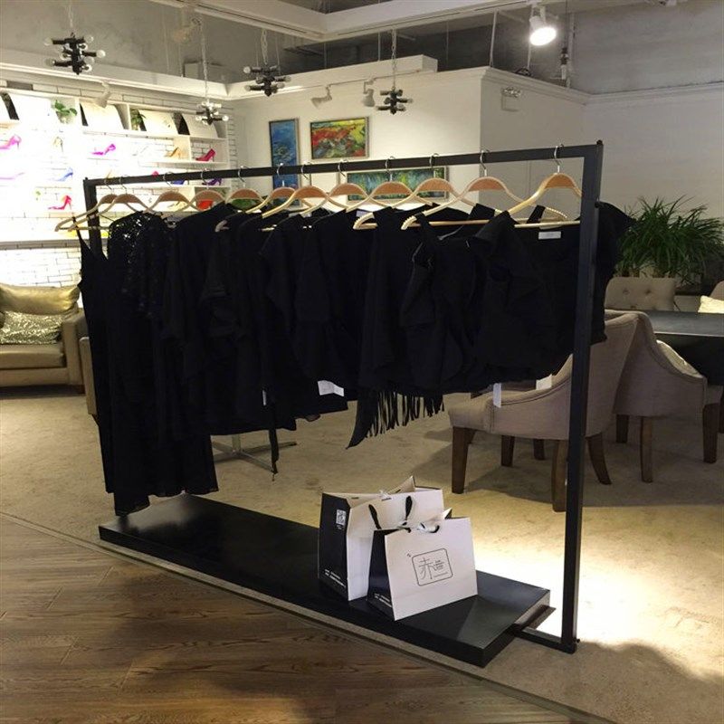 铁艺服装店衣架展示架落地鞋包架烤漆带板落地服装架子侧挂架包邮
