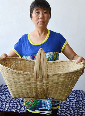 包邮手工竹编竹篮收纳筐竹篓竹制品茶叶采摘篮手提菜篮子绿色环保