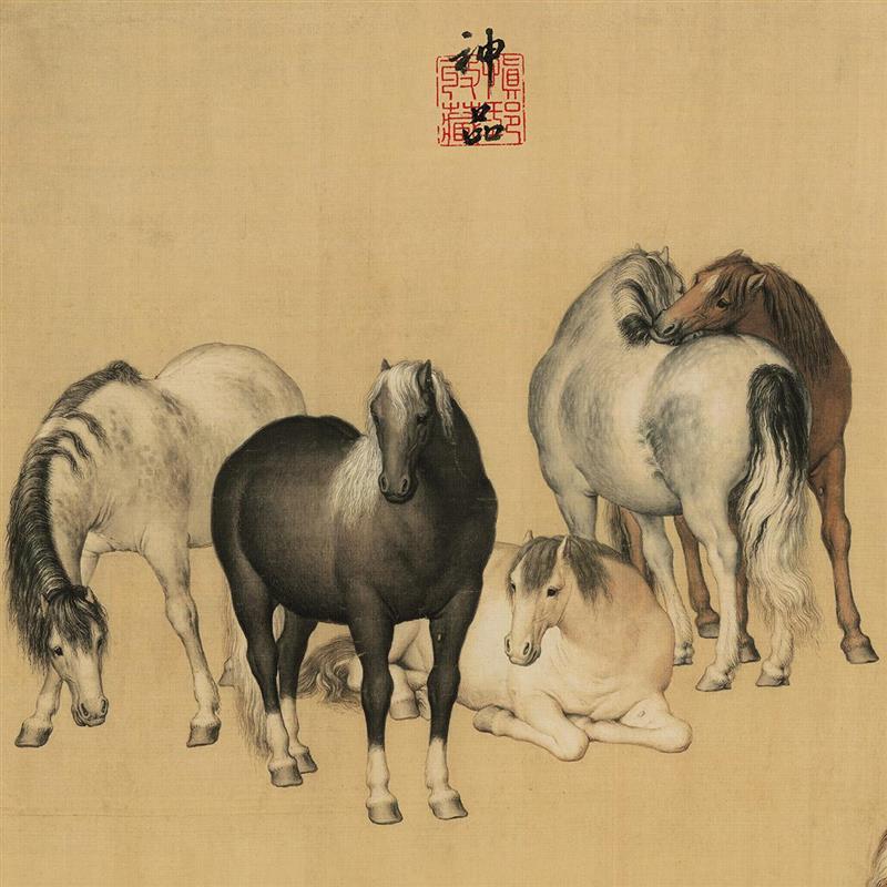 国画马到成功八匹马横版挂画客厅办公室背景墙装饰画郎世宁八骏图