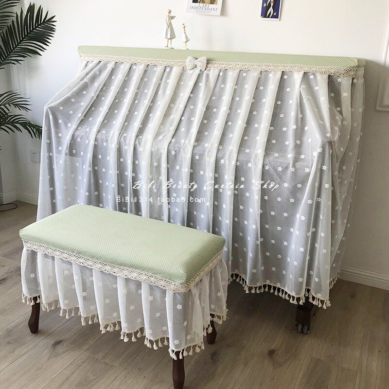 美式绿色波点防尘蕾丝纱质立式钢琴罩全罩电子钢琴套钢琴凳定制