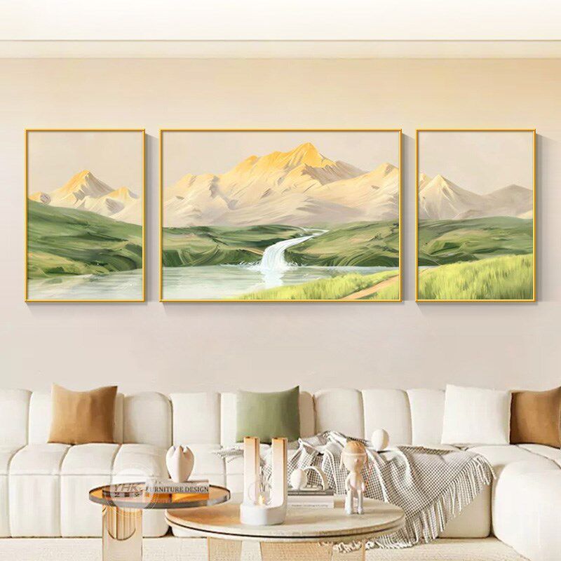 背有靠山2024新款客厅装饰画沙发背景墙挂画山水画高级感三联壁画