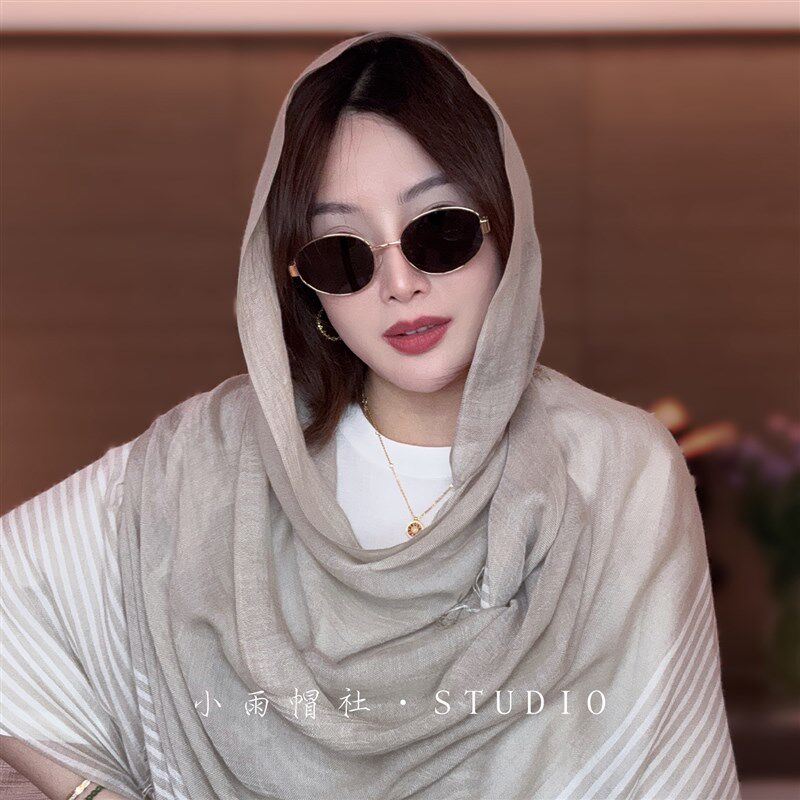 慵懒度假披肩围巾百搭柔软莫代尔条纹男女护颈披肩防晒丝巾夏