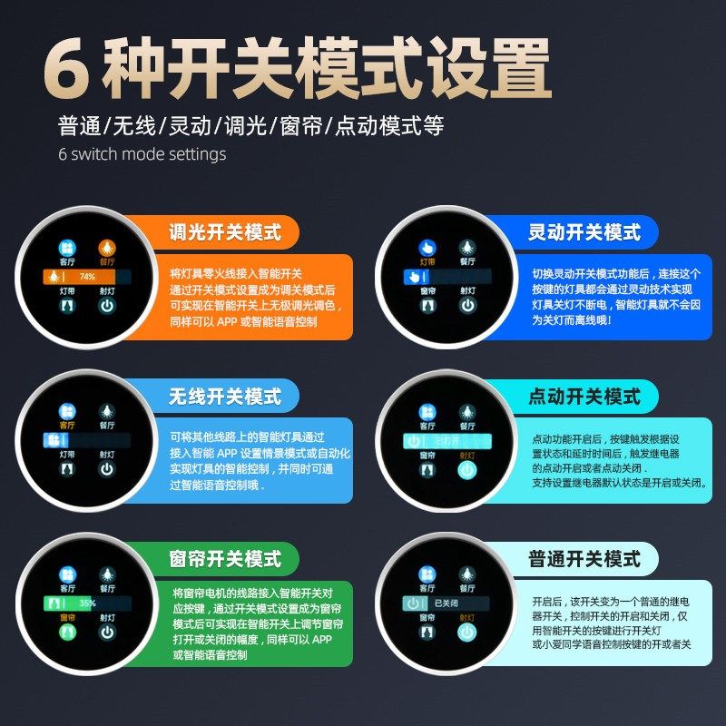 高端别墅肤感窗帘天气开关面板智能MESH2.0新版智能开关小爱语音