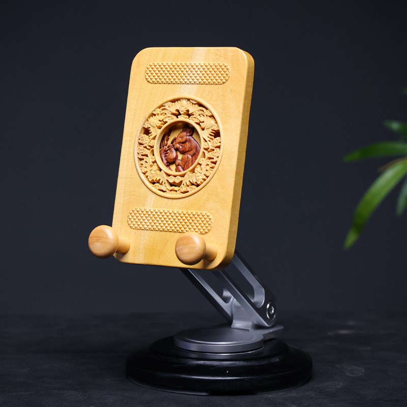 黄杨木雕刻十二生肖手机支架创意汽车摆件办公桌车载招财饰品