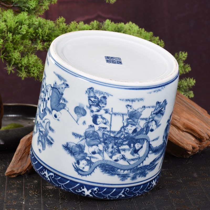 景德镇陶瓷器仿古青花瓷笔筒花瓶花插 办公室书房装饰品摆件礼品