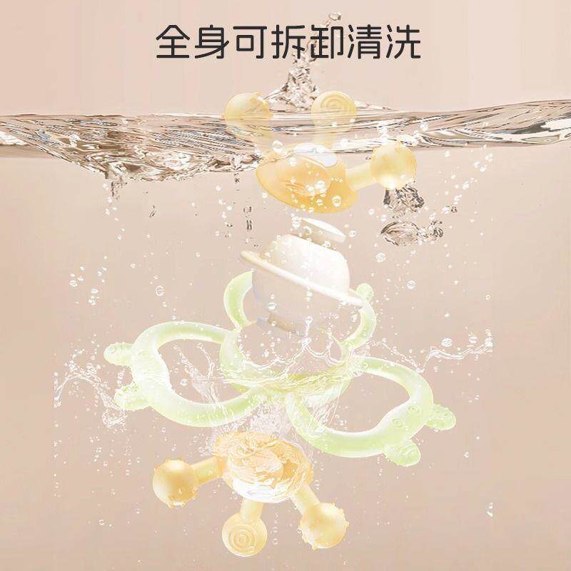婴儿曼哈顿摇铃手抓球固齿器食品级矽胶磨牙棒可啃咬宝宝0一6小月