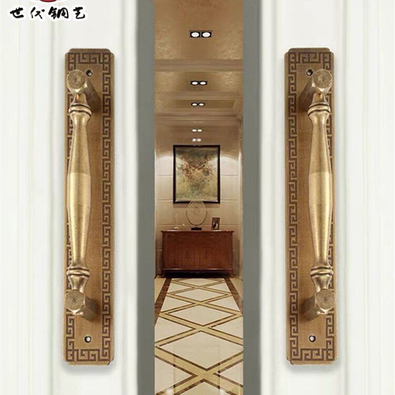 仿古中式大门简约黄铜拉手明装对开木门双开推拉铜把手古铜色复古