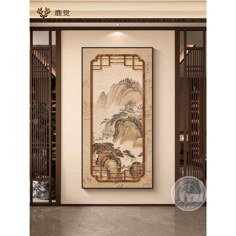 葫芦挂画玄关画入户正对门中式客厅走廊过道装饰画山水画竖版壁画