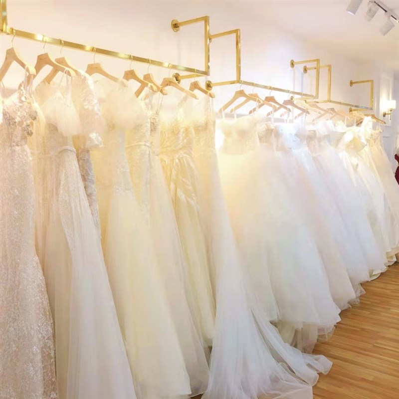 钛金婚纱礼服陈列架服装店上墙展示架不锈钢女装店吊顶悬挂衣架