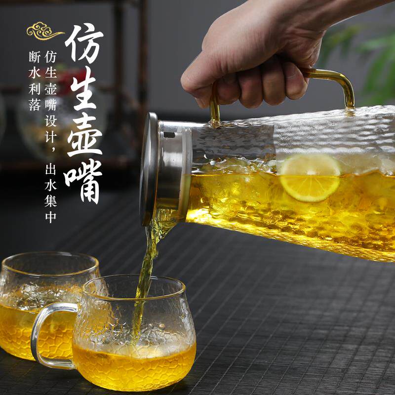 凉水壶玻璃耐高温家用北欧风超大容量果汁冷水壶可爱套装创意复古