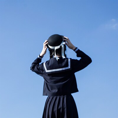 樱花家族jk制服【绀身白三本】中间水手服冬服关西襟替换胸挡长袖