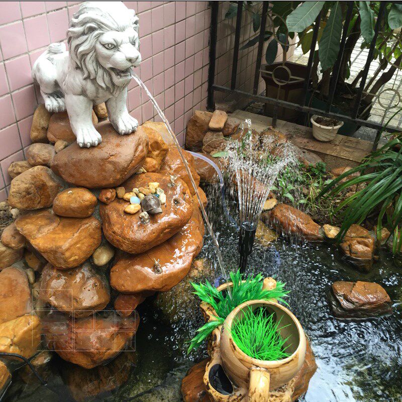 中式镇宅玻璃钢动物雕塑艺术品客厅门厅户外落地摆设狮子流水喷泉