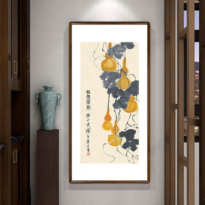 国画字画画新中式葫芦玄关装饰画走廊过道竖版客厅齐白石福寿网红