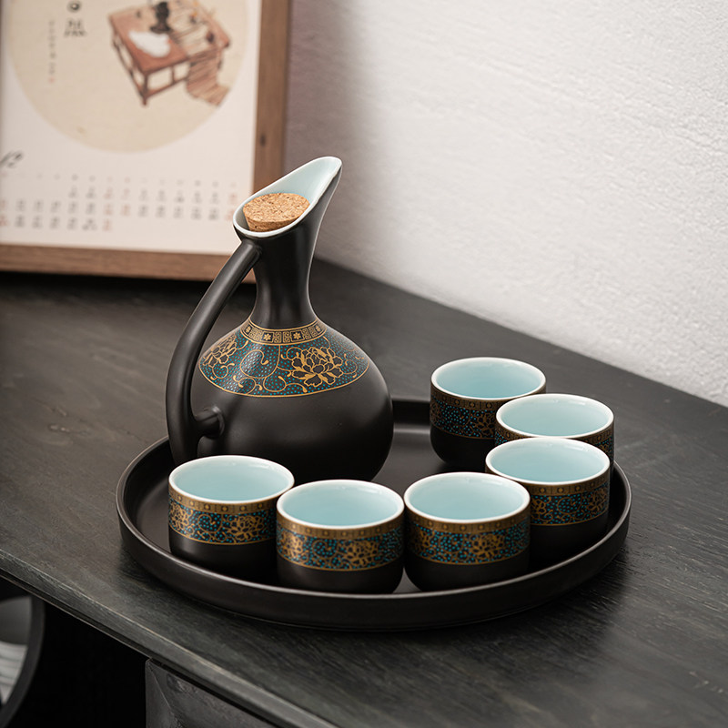 古韵陶瓷温酒器烫酒壶白酒黄酒清酒电加热家用老式热酒器酒具组套