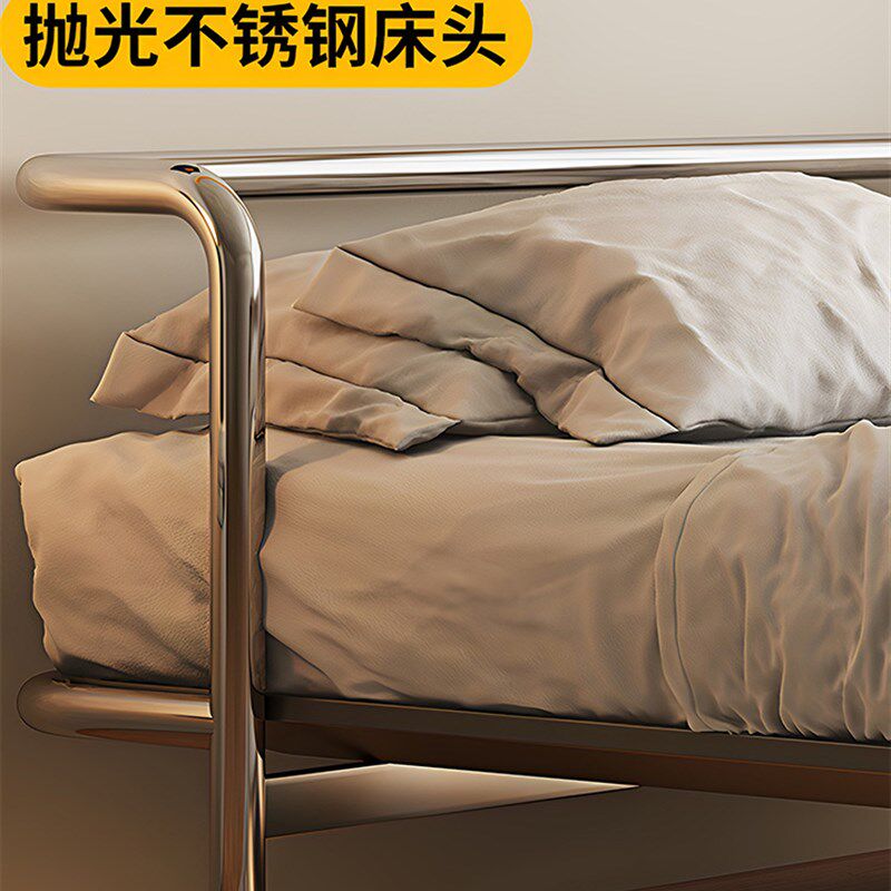 ASTA设计师不锈钢床铁艺双人包豪斯轻奢金属工业风床中古铁架床