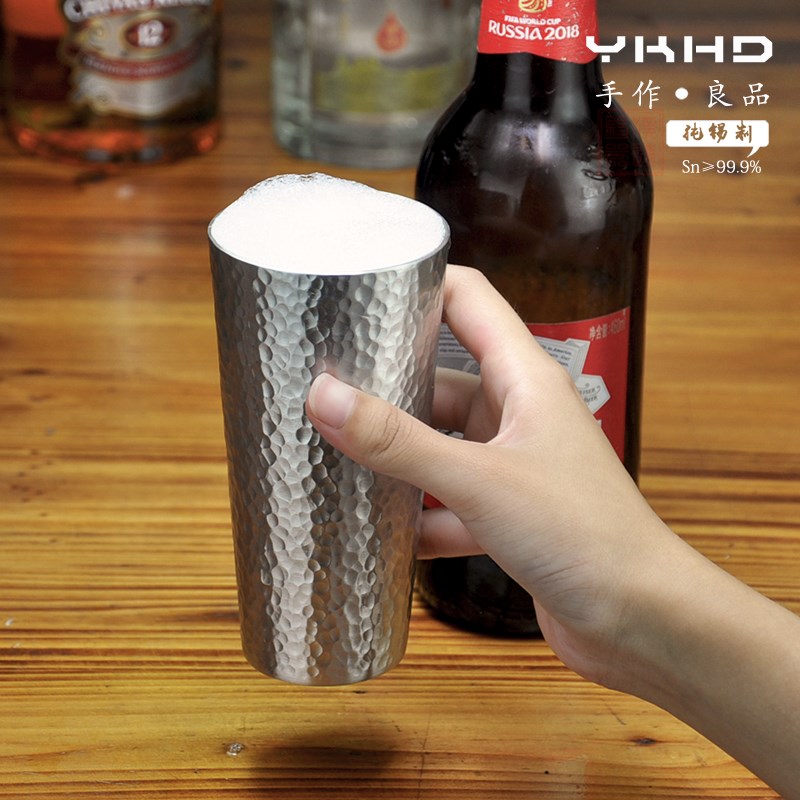 匠人制纯手工锤纹纯锡杯大容量啤酒杯日式酒具冷酒杯冷饮杯清酒杯