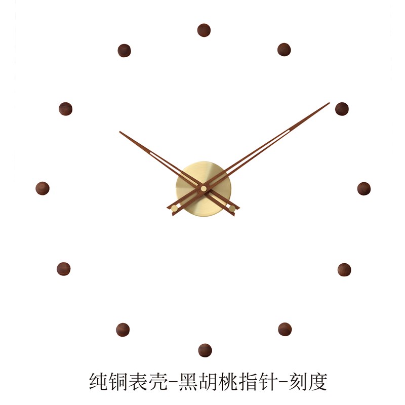 免钉胡桃木轻奢时尚现代简约风格用静音客厅高端创意高级感挂钟表