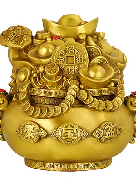 纯铜制聚宝盆摆件招财聚财家用存钱罐2024年客厅办公室开业装饰品