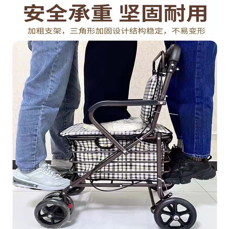 老人手推车代步可坐助行器四轮折叠行走老年人坐的能推走的软现货