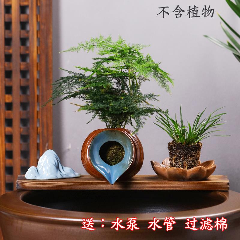 陶瓷罐流水过滤增氧鱼缸配件加湿器古法大号循环花园庭院造景diy