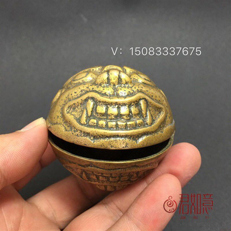 铜器纯铜兽面狮头铜铃铛 大号中号铜铃铛牛铃铛挂件风铃小铃铛