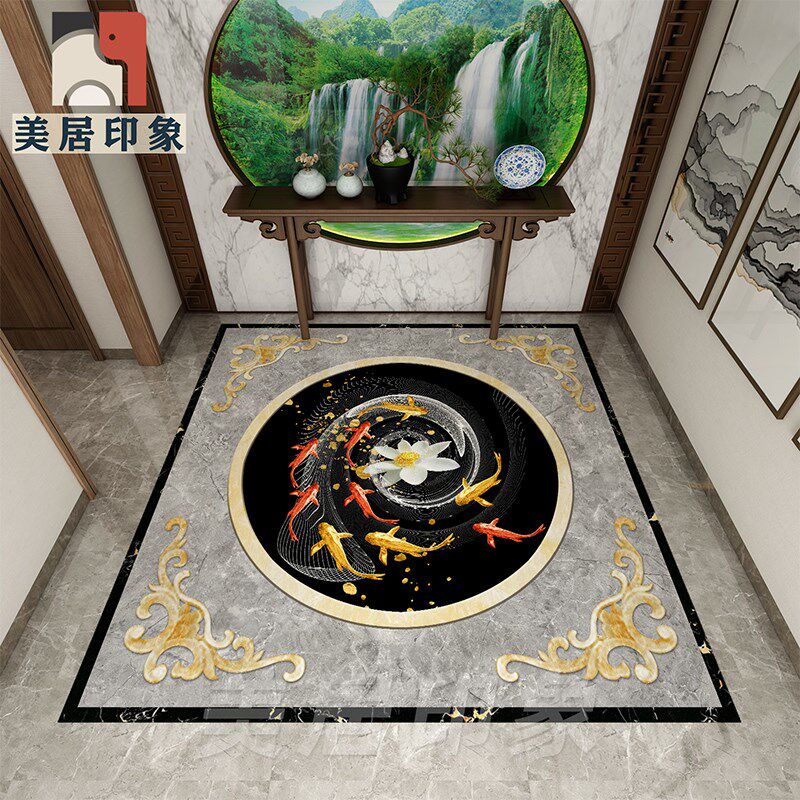 新中式客厅地板砖拼花图800x800门厅地面瓷砖图案入户门造型地砖